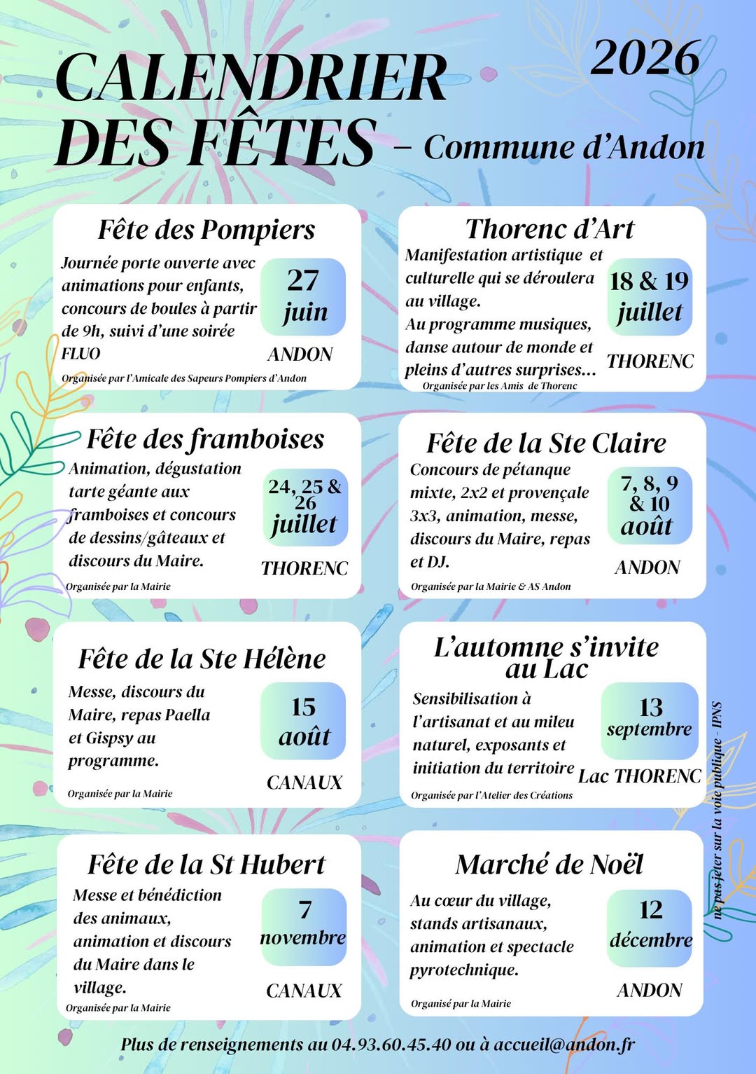 Calendrier des fêtes Andon Thorenc